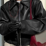 Stilfuld mat PU motorcykeljakke