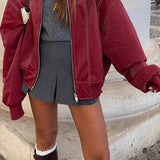 Farveblok jakke i imiteret læder med lynlås