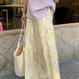 Monet Garden gul blomster-midinederdel