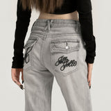 Alsidige, røggrå, smalle bootcut-jeans