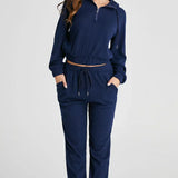 Dame loungewear-sæt - Højhalset top med lynlås - Bukser med elastisk talje