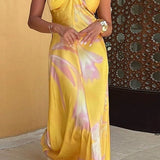 Stropløs, rygløs maxi-strandkjole med print