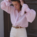 Langærmet bluse med knapper foran i Tencel