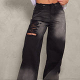 Rippede jeans med farveblokke og blækstænkeffekt