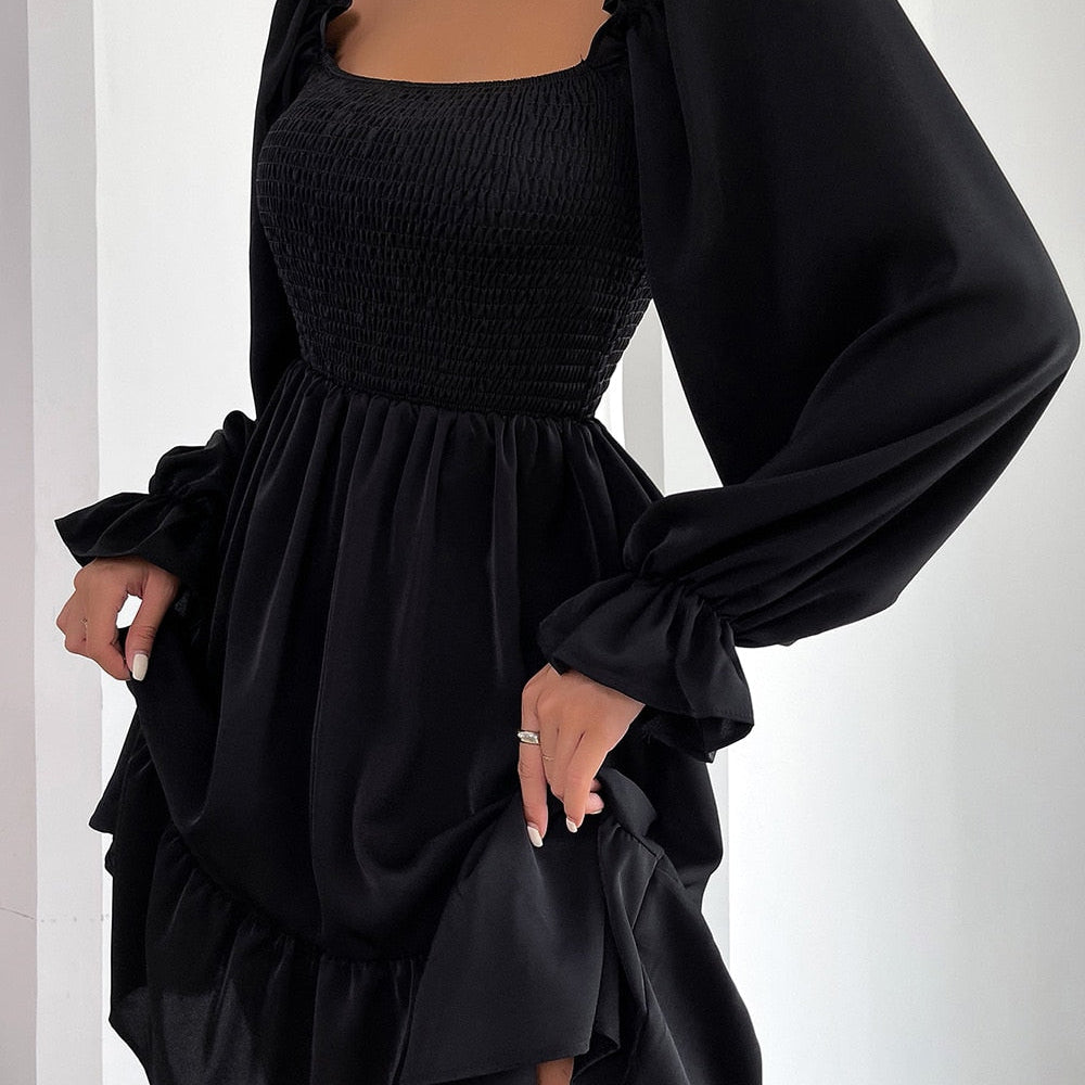 Damekjole - A-linjeformet - Lange pufærmer - Firkantet halsudskæring - Smockprint