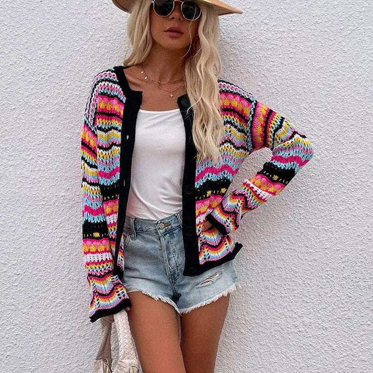 Jenny - Hyggelig, flerfarvet forårscardigan