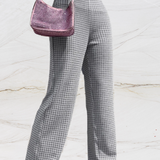 Højtaljede damebukser - Lige, løs pasform - Elegant houndstoothmønster