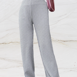 Højtaljede damebukser - Lige, løs pasform - Elegant houndstoothmønster