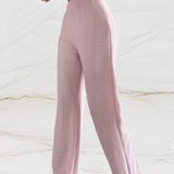 Højtaljede damebukser - Lige, løs pasform - Elegant houndstoothmønster