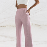 Højtaljede damebukser - Lige, løs pasform - Elegant houndstoothmønster