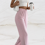 Højtaljede damebukser - Lige, løs pasform - Elegant houndstoothmønster