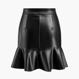 PU-læder nederdel med knapper og flæser