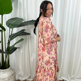 Damekjole - V-hals - Flagrende pasform - 3/4 ærmer - Trendy dyreprint