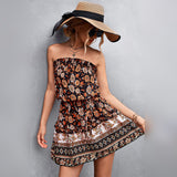 Kort damekjole – stropløs – blomsterprint – løs pasform og tætsiddende talje