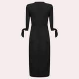 Dametøj - Kortærmet top med bindedetalje - Draperet midi-nederdel med slids