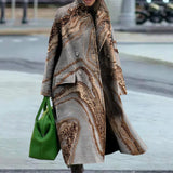 Damefrakke – Uldblanding – Oversized pasform – Maxilængde – Abstrakt mønster