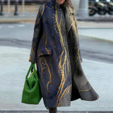 Damefrakke – Uldblanding – Oversized pasform – Maxilængde – Abstrakt mønster