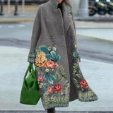 Damefrakke – Uldblanding – Oversized pasform – Maxilængde – Abstrakt mønster