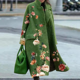 Damefrakke – Uldblanding – Oversized pasform – Maxilængde – Abstrakt mønster