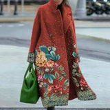 Damefrakke – Uldblanding – Oversized pasform – Maxilængde – Abstrakt mønster