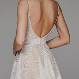 Damecocktailkjole – Sweetheart-udskæring – Tynde stropper – Svaj snit – Geometrisk mønster