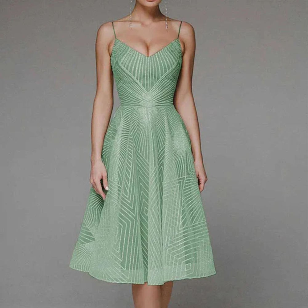 Damecocktailkjole – Sweetheart-udskæring – Tynde stropper – Svaj snit – Geometrisk mønster