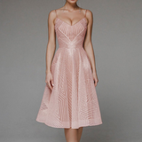 Damecocktailkjole – Sweetheart-udskæring – Tynde stropper – Svaj snit – Geometrisk mønster