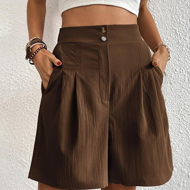 Dameshorts - Høj talje - Vide ben - Elegante læg - Sidelommer