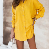 Damesæt – Langærmet skjorte og højtaljede shorts – Afslappet blomsterprint