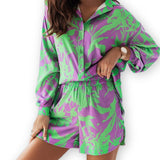 Damesæt – Langærmet skjorte og højtaljede shorts – Afslappet blomsterprint