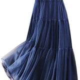 Midinederdel til kvinder – Let tyl – Smock talje – Flagrende snit med lagdelte flæser