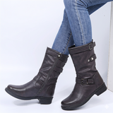 Damestøvler - Rund tå - Dekorative spænder - Lynlås i siden