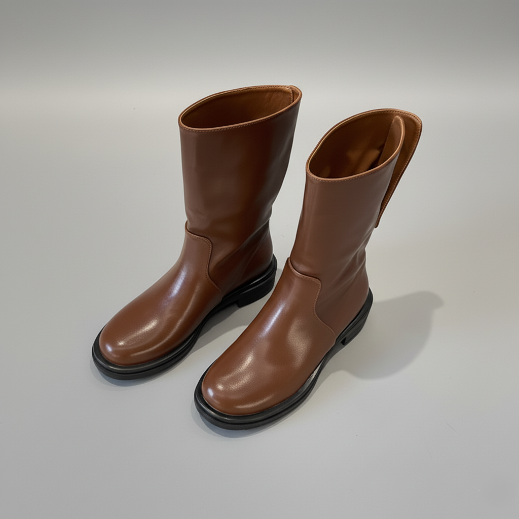 Damestøvler til mellemlang læggen - Turn-down model - Rund tå - Slip-on model