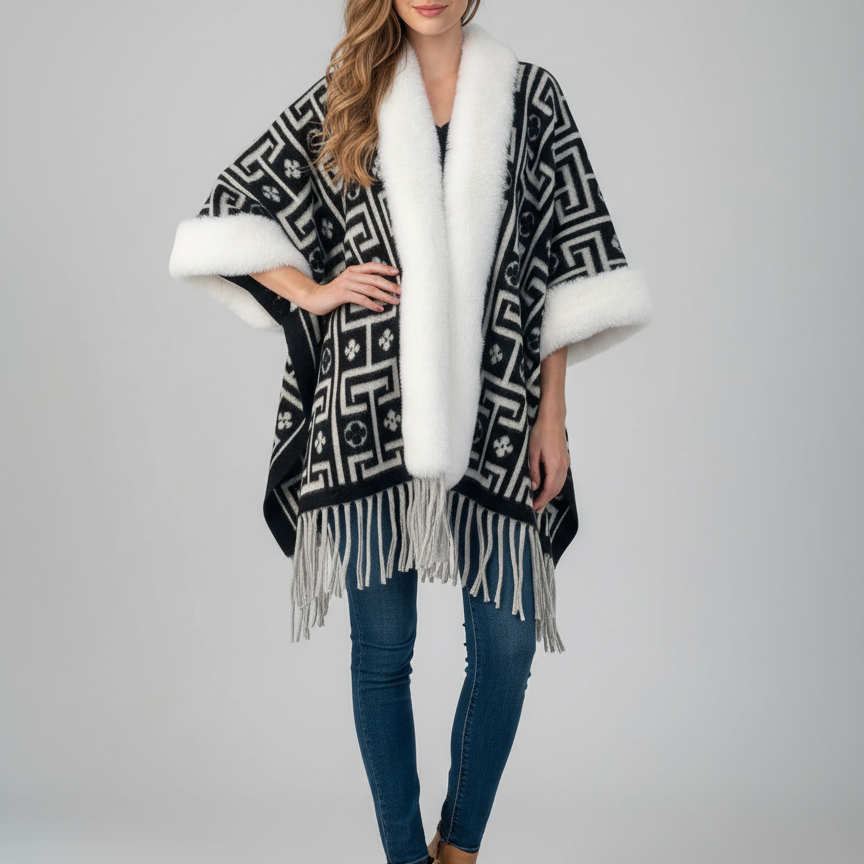 Damesjal - Kunstpelskant - Kvastkant - Etnisk stil