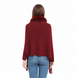 Dameponcho med kunstpelskant – Løs pasform – Frynset kant