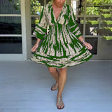 Damekjole - V-hals - 3/4 ærmer med flæser - Empire talje - Kort, flagrende snit