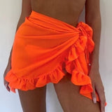 Dame strandnederdel – Justerbar slå-om-stil – Let stof – Flæset kant