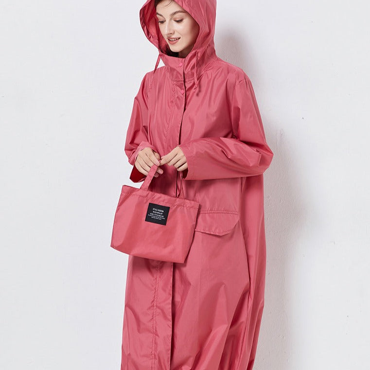 Vandtæt damejakke – Lige snit – Lang – Hætte – Lommer med klap