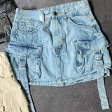 Trendy A-formet denimnederdel med lommedetaljer til kvinder