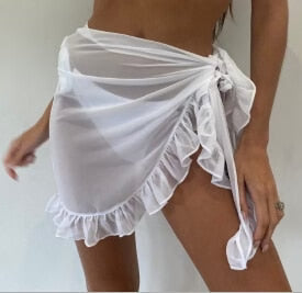 Dame strandnederdel – Justerbar slå-om-stil – Let stof – Flæset kant