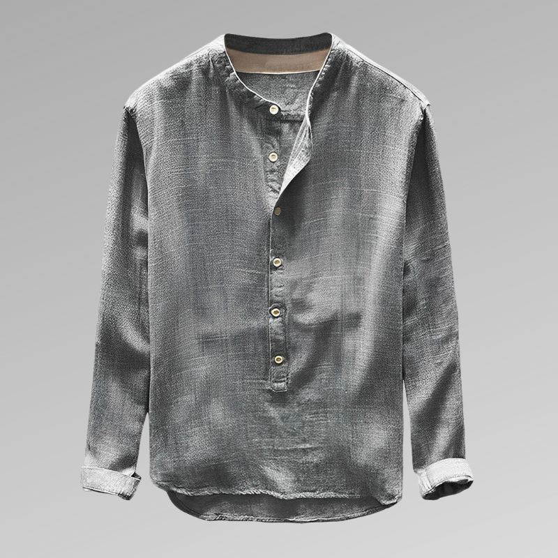 Kjer - Elegant kraveløs skjorte med rund hals fremstillet af bæredygtig produktion