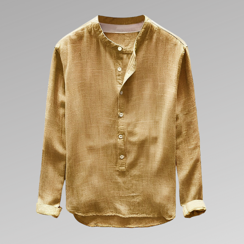 Kjer - Elegant kraveløs skjorte med rund hals fremstillet af bæredygtig produktion