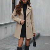 Damefrakke – Tætsiddende snit – Uldblanding – Dobbeltradet – Midt på låret