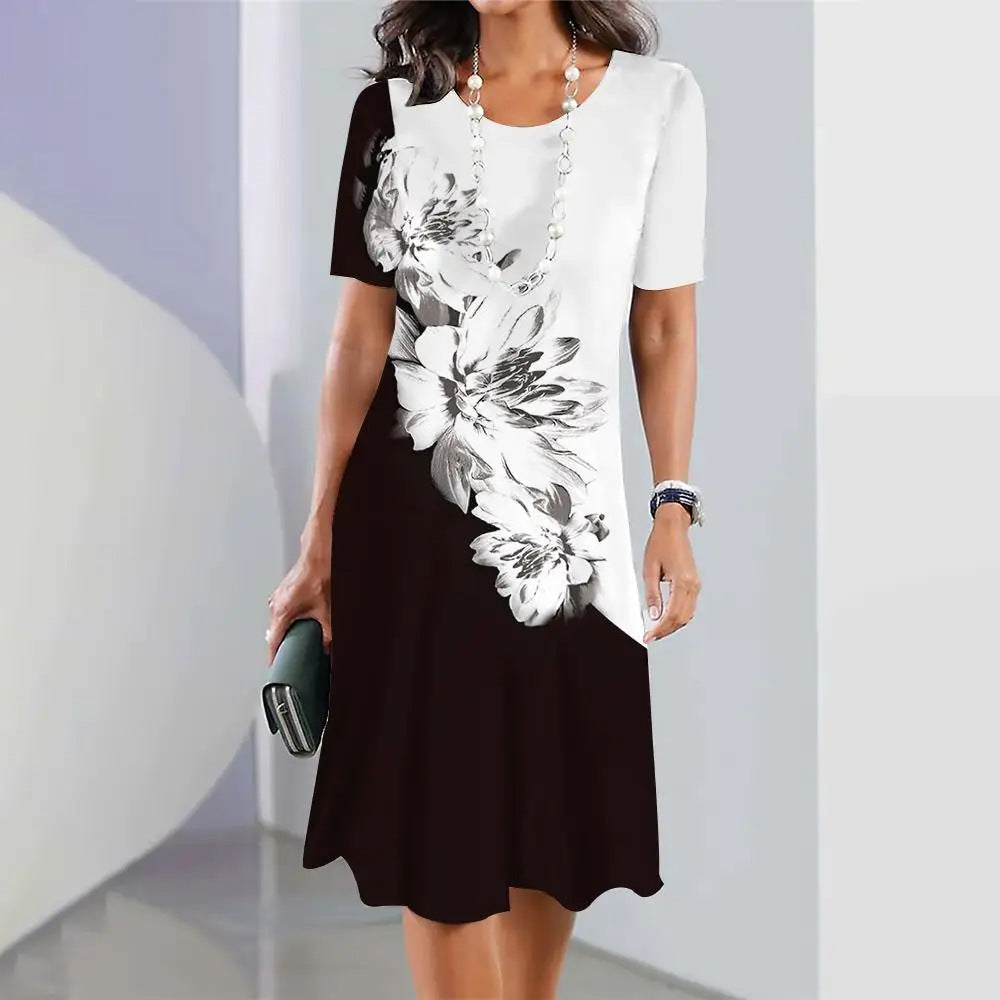 Damekjole - A-linjeformet - Rund hals - Korte ærmer - Moderne grafisk mønster