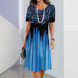 Damekjole - A-linjeformet - Rund hals - Korte ærmer - Moderne grafisk mønster