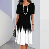 Damekjole - A-linjeformet - Rund hals - Korte ærmer - Moderne grafisk mønster