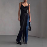 Ærmeløs dametop – Slim fit – Dyb halsudskæring – Satinfinish – Frynsedetalje