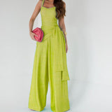 Damejumpsuit – Let hør – Ærmeløs – Justerbar talje – Flagrende vide ben