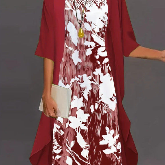 Kjolesæt i chiffon til kvinder – flagrende pasform – blomsterprint – asymmetrisk lagdeling