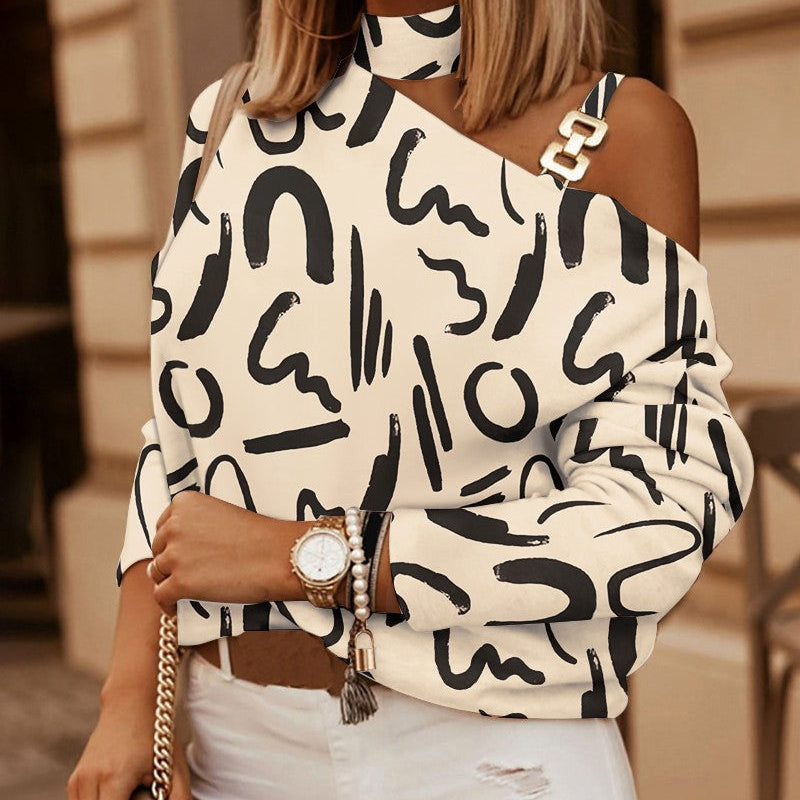 Dametop med lange ærmer – Afslappet pasform – Ternet print – Kæderem